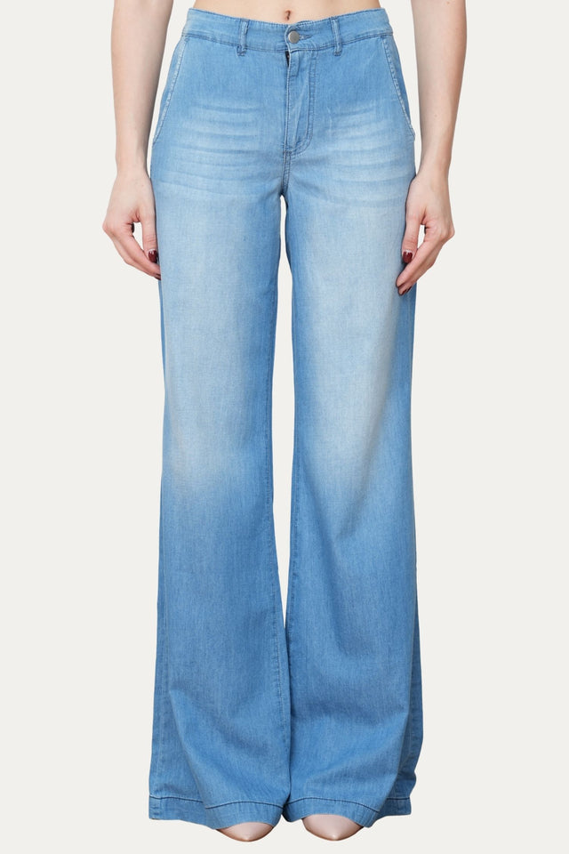 Pantalone palazzo LIA in chambray - Lavaggio Medio