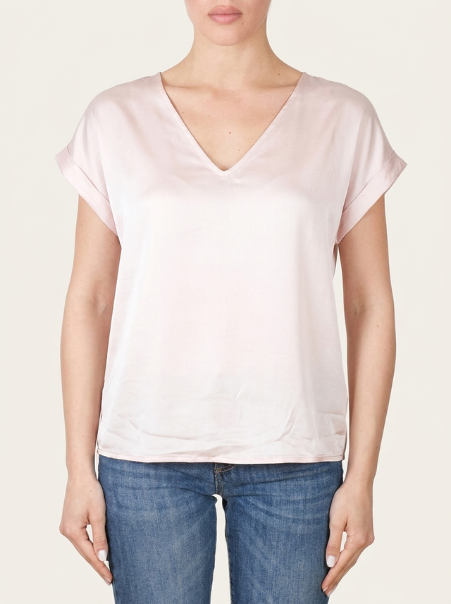 Blusa scollo a V in raso di viscosa - Cipria