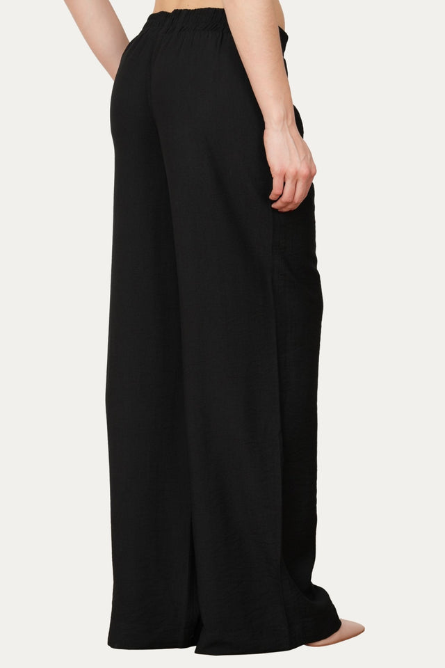 Pantalone palazzo con elastico in viscosa strutturata - Nero