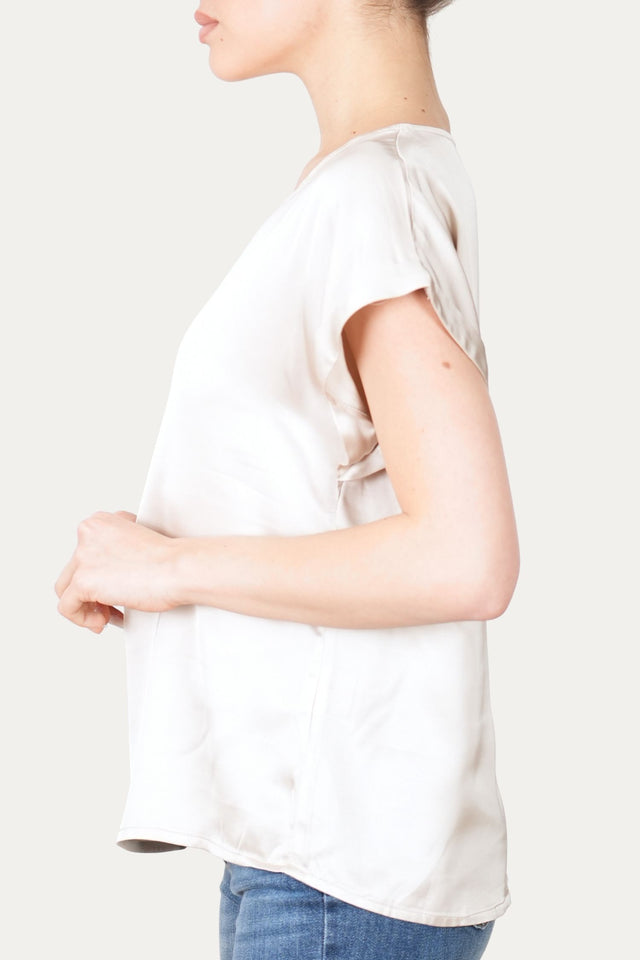 Blusa scollo a V in raso di viscosa - Champagne