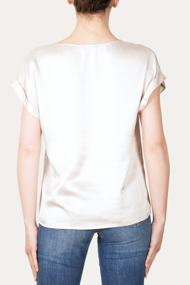 Blusa scollo a V in raso di viscosa - Champagne