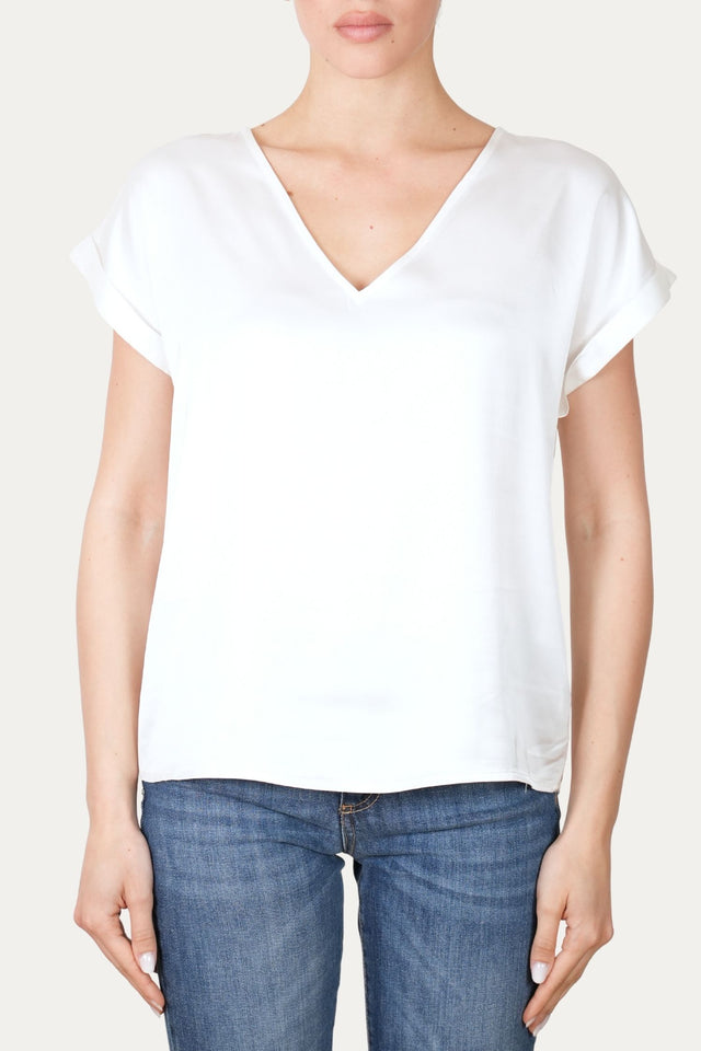 Blusa scollo a V in raso di viscosa - Perla