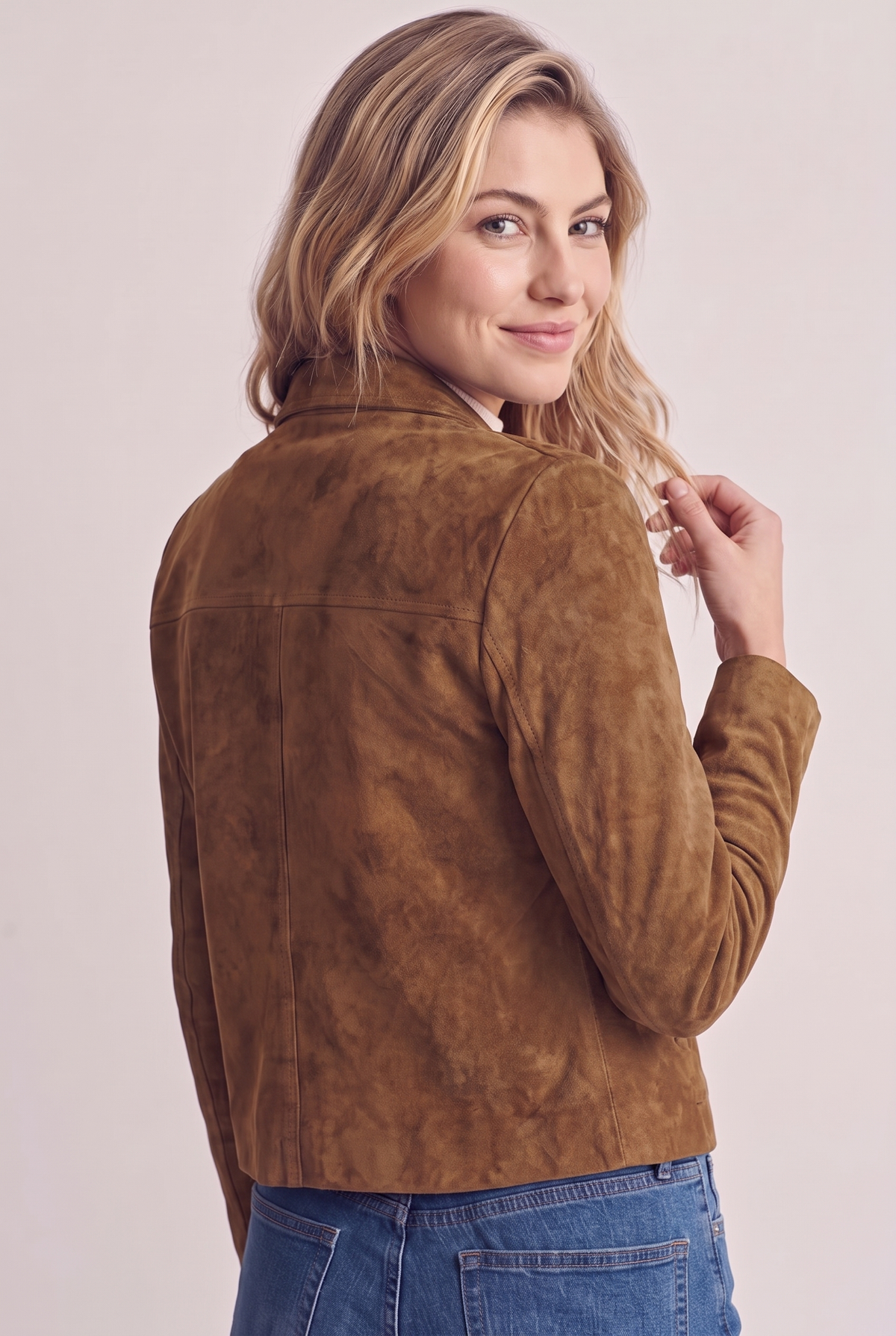 Giacca in camoscio crop - Cammello