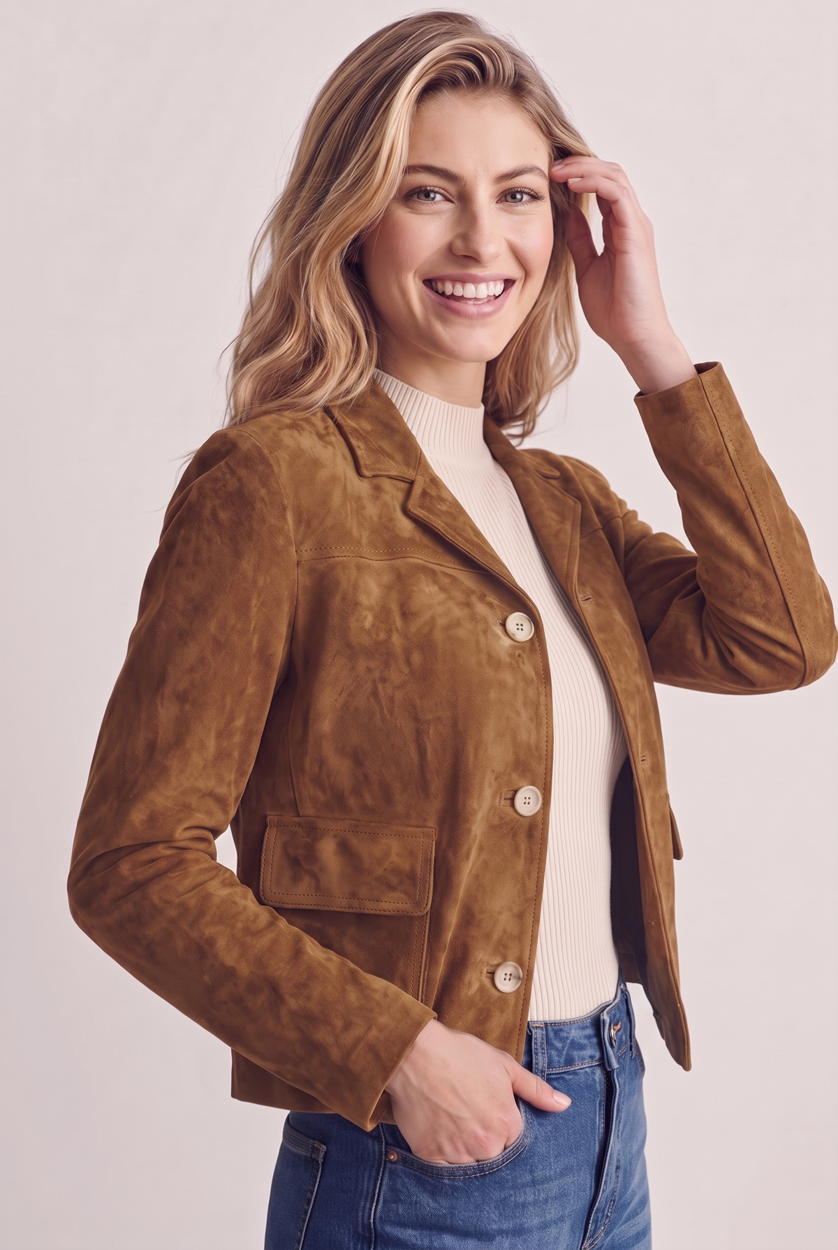 Giacca in camoscio crop - Cammello