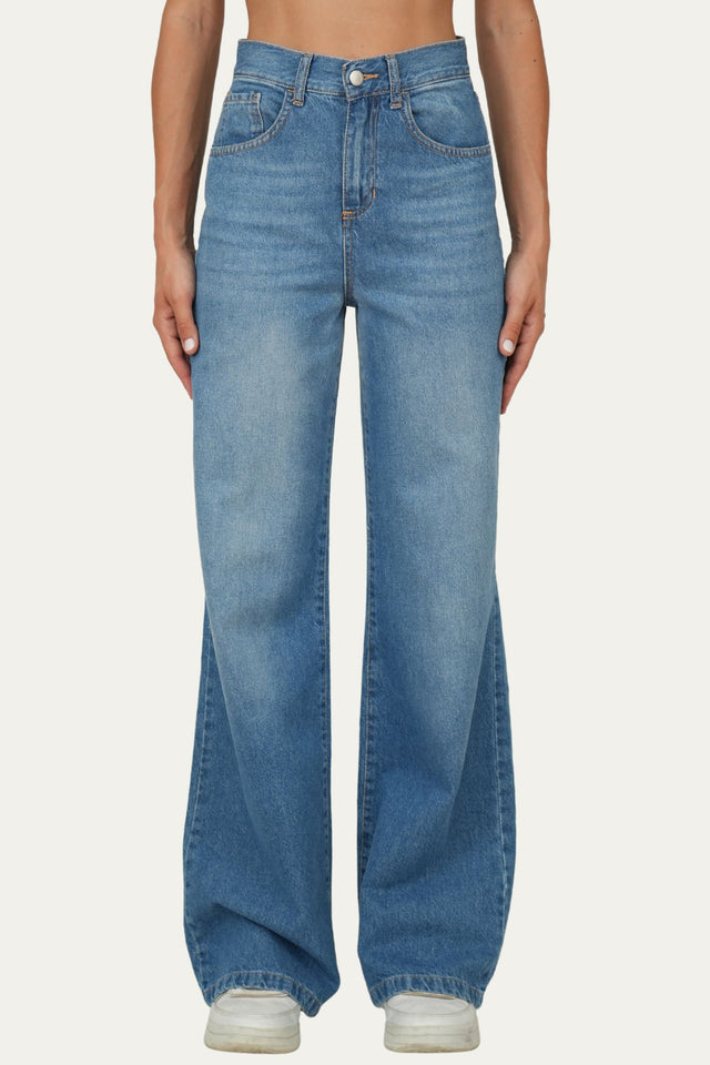 Pantalone palazzo a vita alta MARY tessuto slegato - Denim Blu