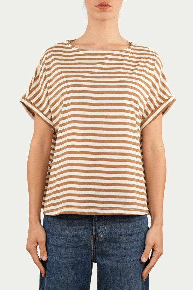 T+shirt a barchetta cotone a righe Florida - Tabacco