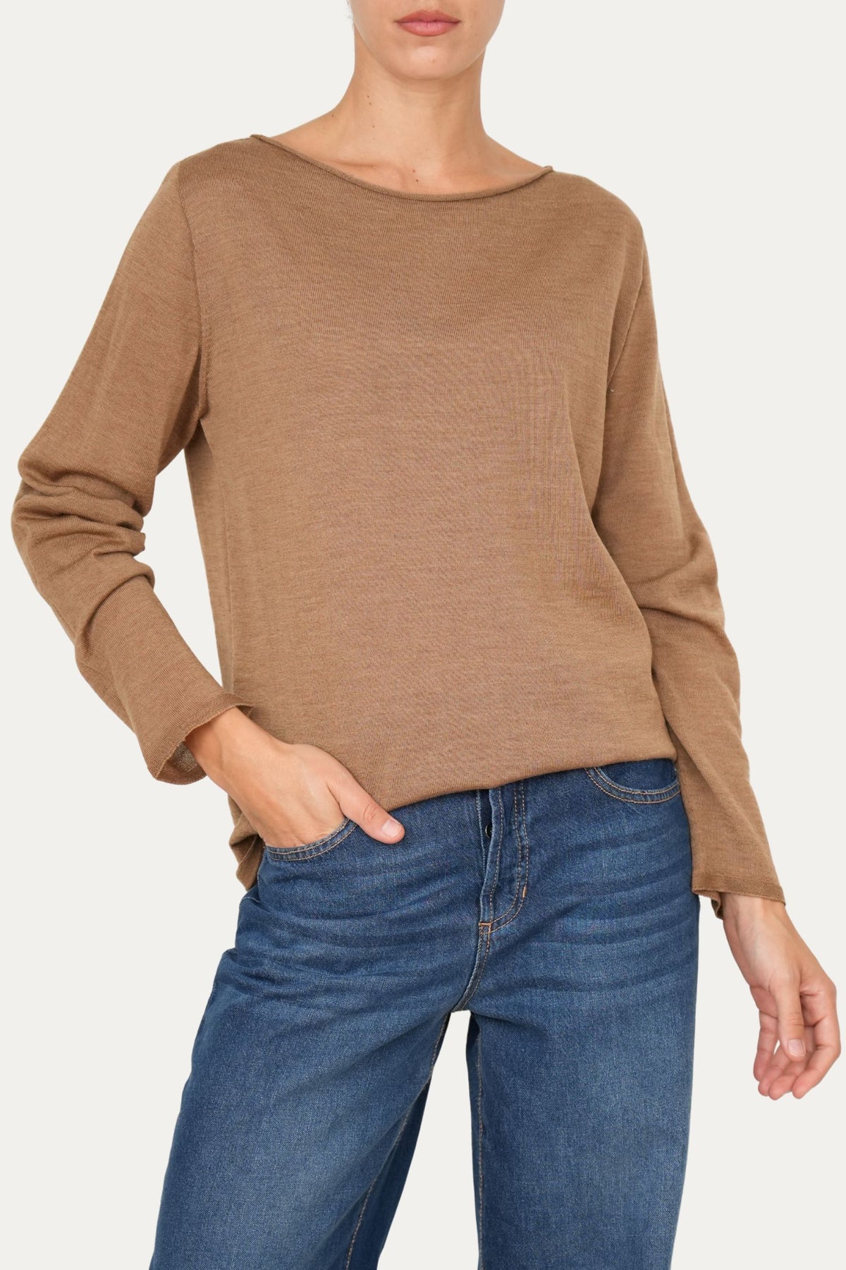 Maglia scollo barca lana vergine merino Zegna Baruffa - Biscotto