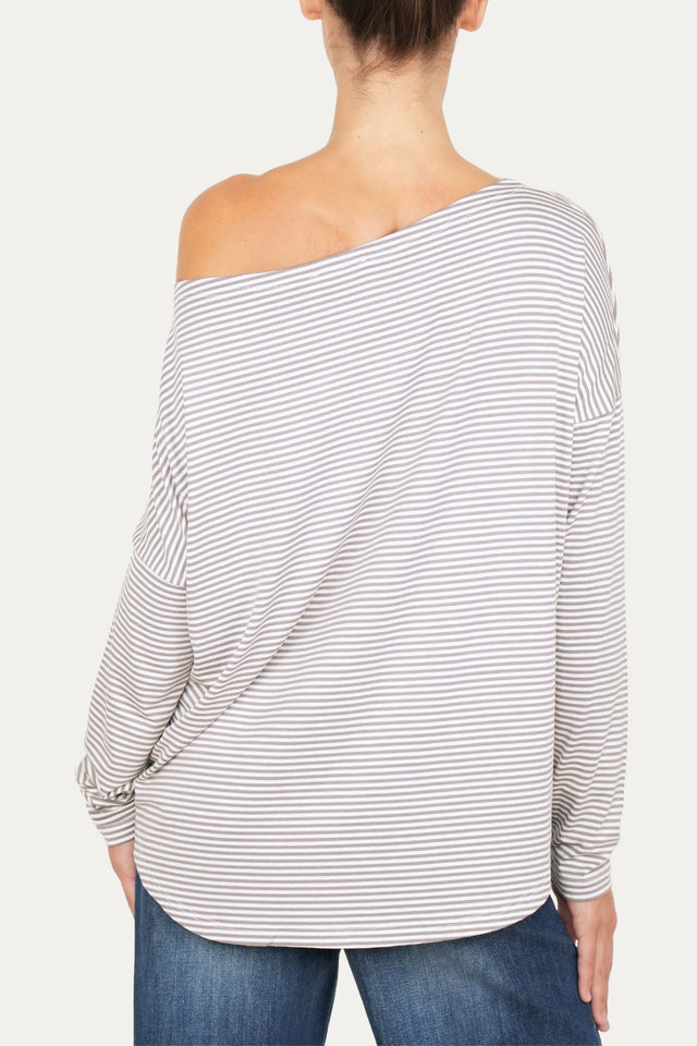 Maglia scollo barca spalla scesa righe Kansas - Taupe