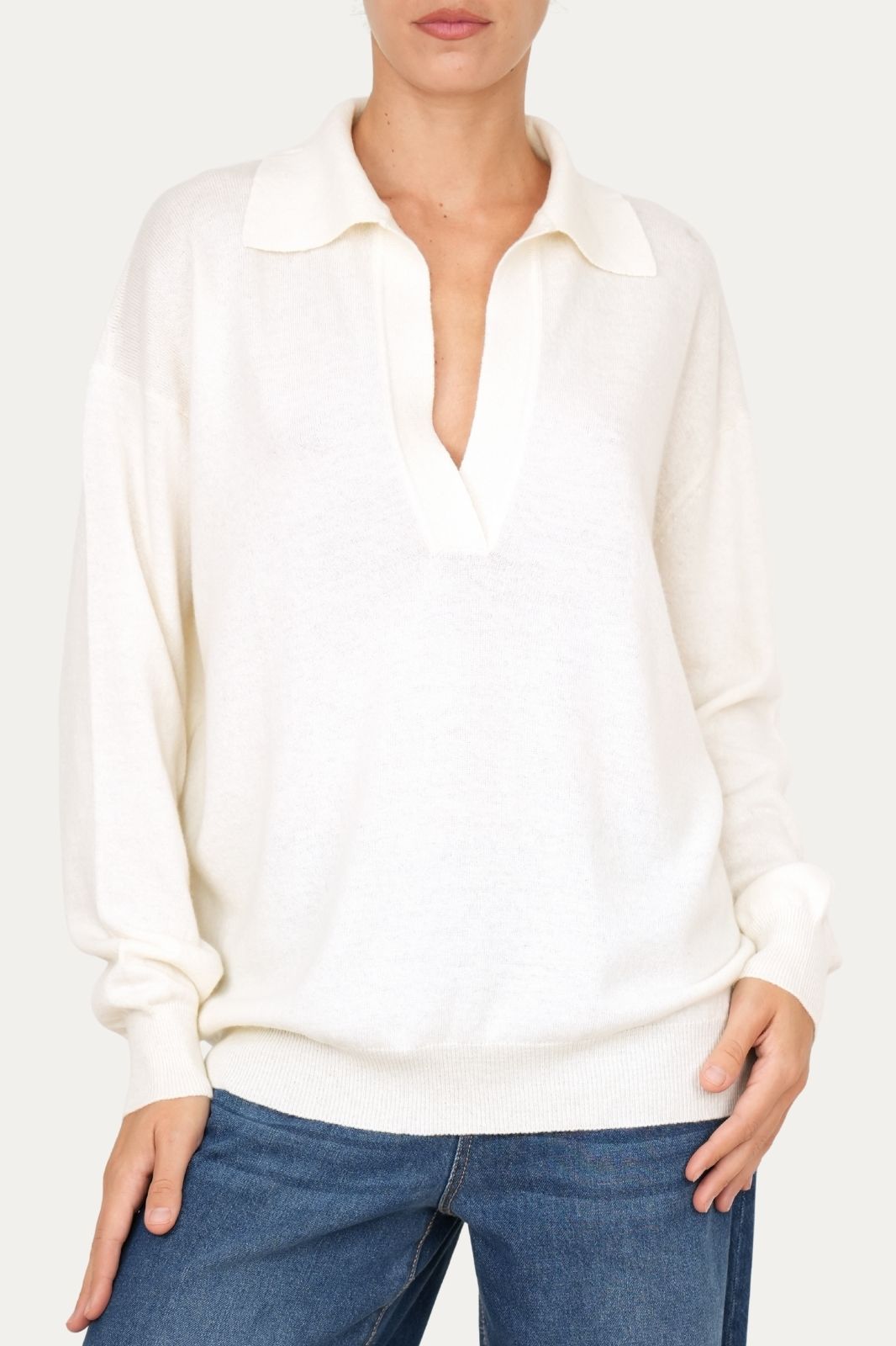 Maglia POLO misto cashmere - Panna