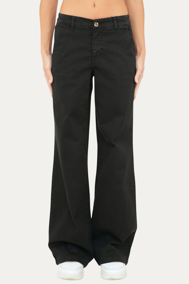 Pantalone palazzo LIA cotone gabardina - Nero