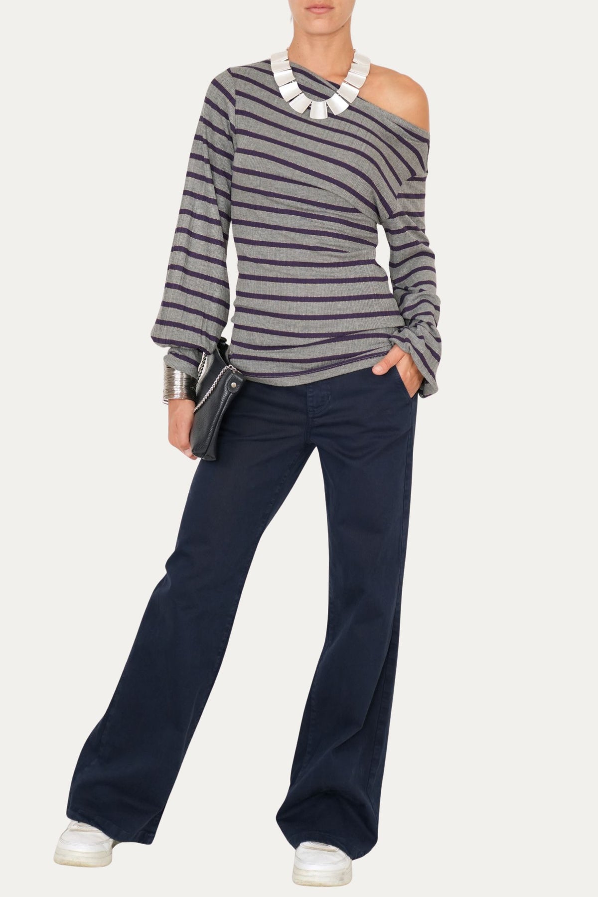 Pantalone palazzo LIA cotone gabardina - Blu