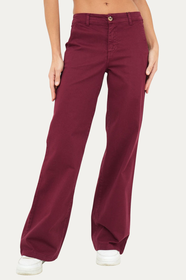 Pantalone palazzo LIA cotone gabardina - Vino