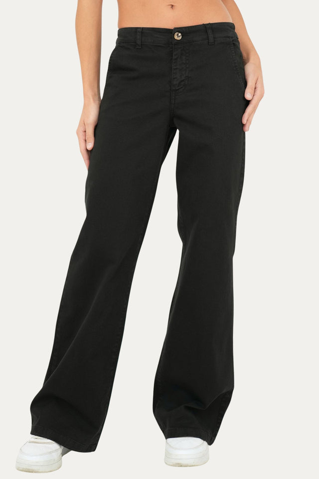 Pantalone palazzo LIA cotone gabardina - Nero
