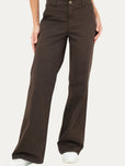 Pantalone palazzo LIA cotone gabardina - Moro