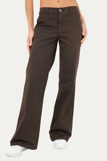 Pantalone palazzo LIA cotone gabardina - Moro