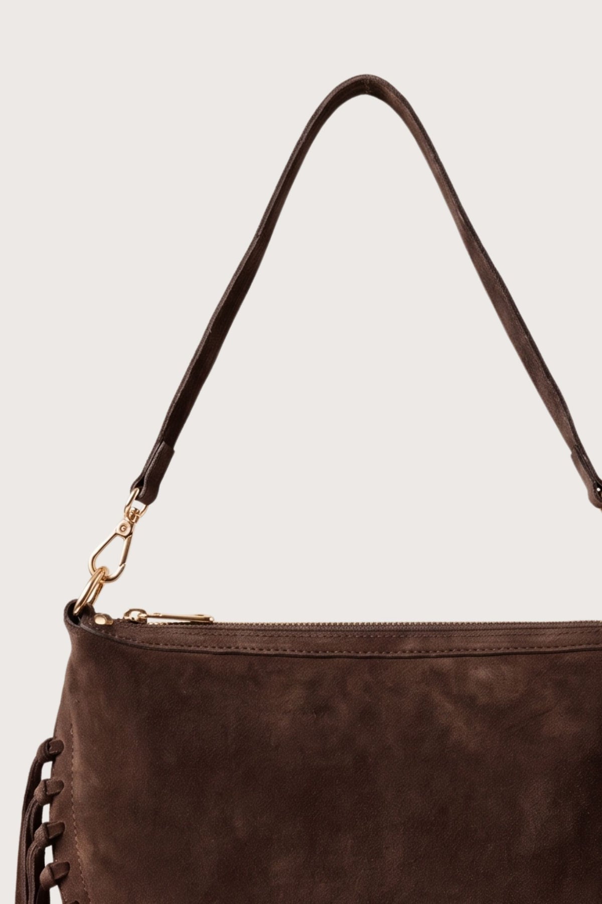 Borsa mezza luna frange in camoscio - Moro
