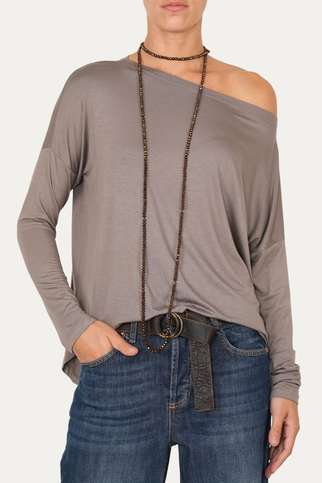 Maglia scollo barca spalla scesa Viscosa - Taupe