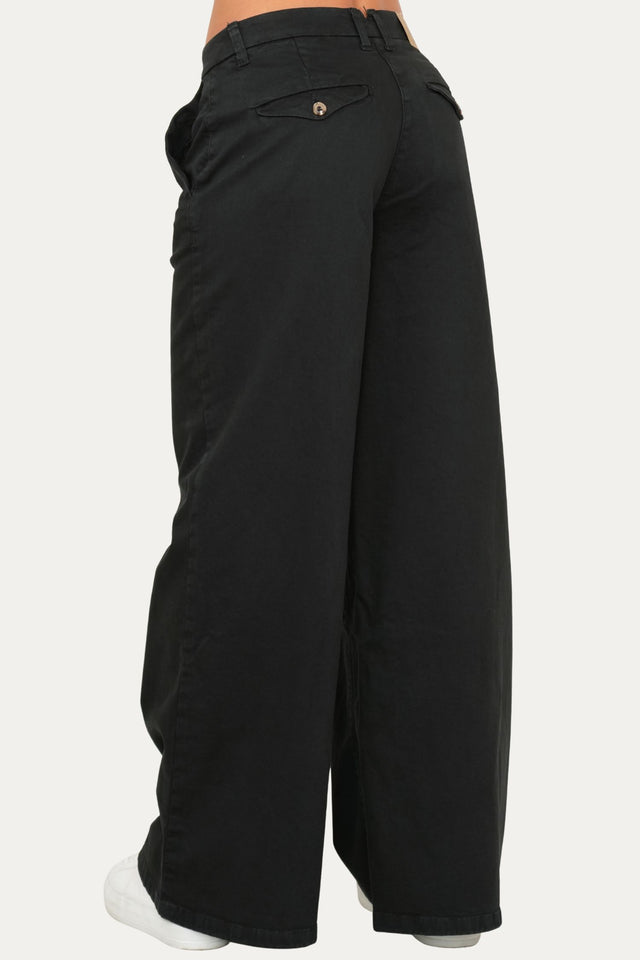 Pantalone palazzo largo GRACE in cotone gabardina - Nero