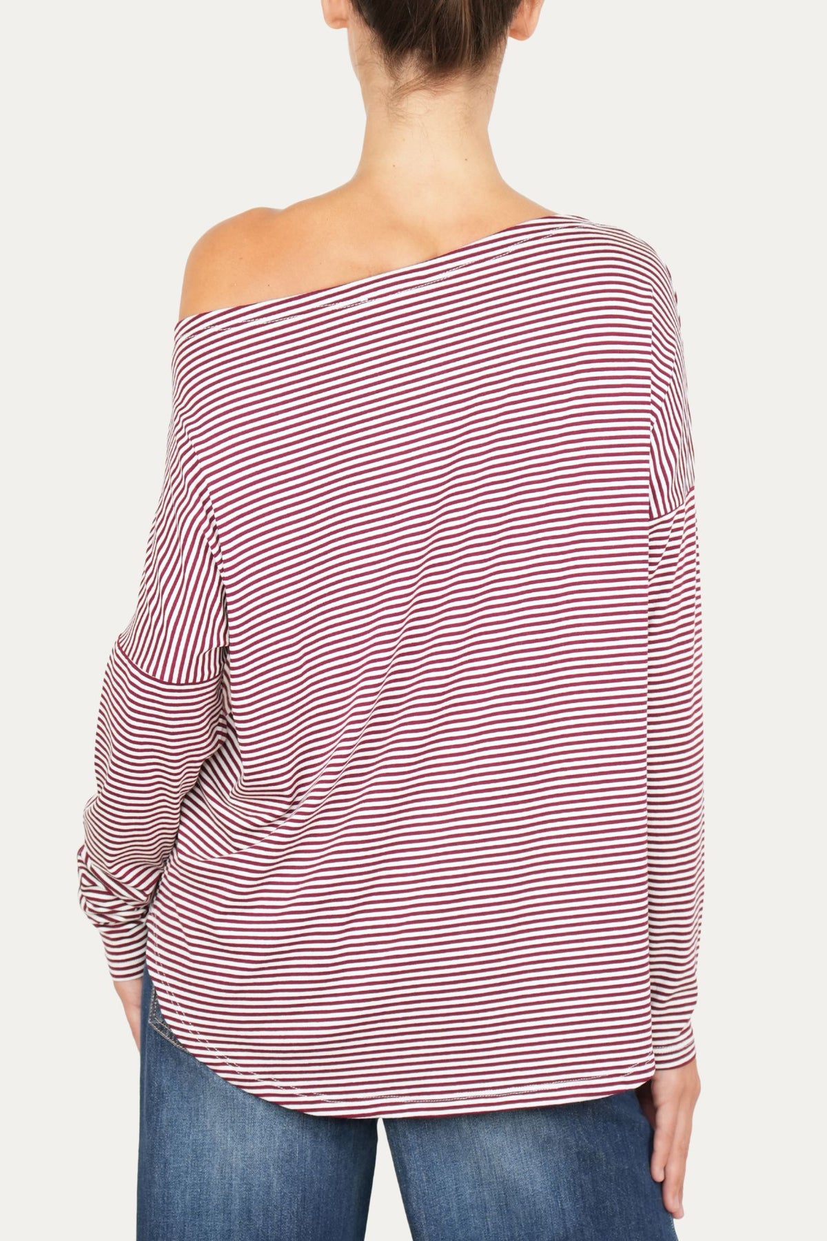Maglia scollo barca spalla scesa righe Kansas - Vino