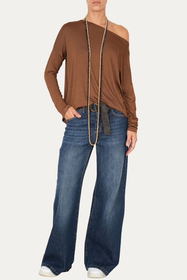 Maglia scollo barca spalla scesa Viscosa - Moka