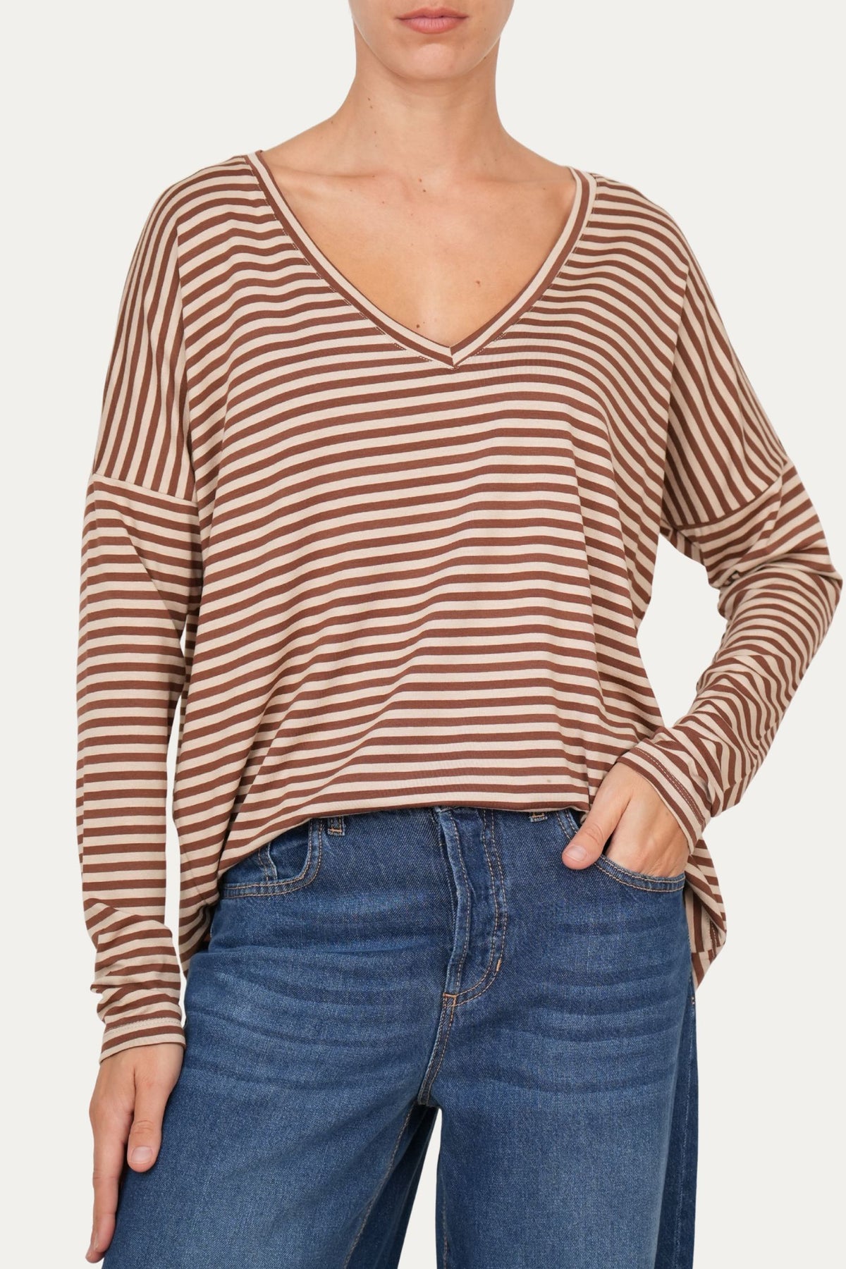 Maglia scollo a V Comfy - Moka