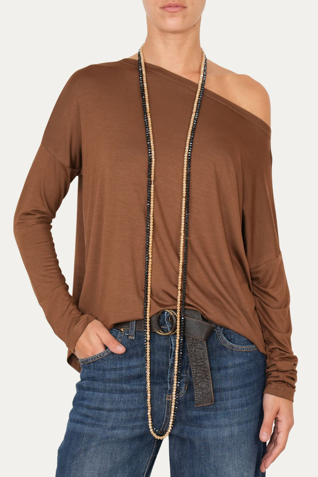 Maglia scollo barca spalla scesa Viscosa - Moka