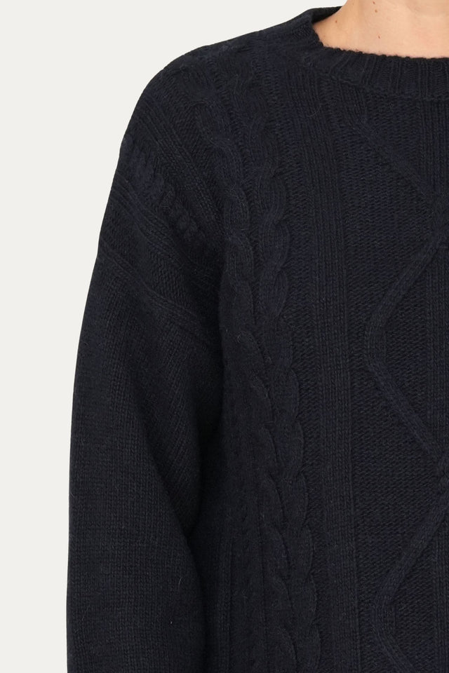 Maglione TRECCE e ROMBI misto cashmere - Navy
