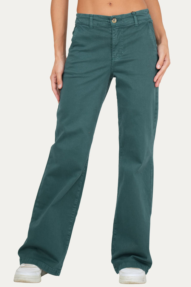 Pantalone palazzo LIA cotone gabardina - Ottanio