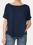 Maglia scollo barca spalla scesa corta Viscosa - Blu