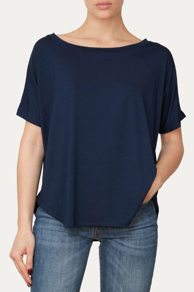 Maglia scollo barca spalla scesa corta Viscosa - Blu