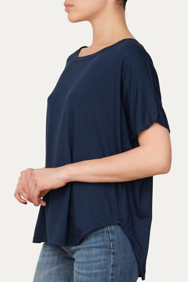 Maglia scollo barca spalla scesa corta Viscosa - Blu