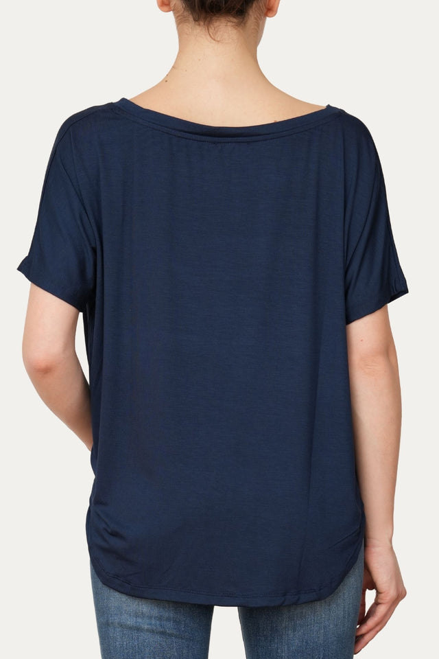 Maglia scollo barca spalla scesa corta Viscosa - Blu