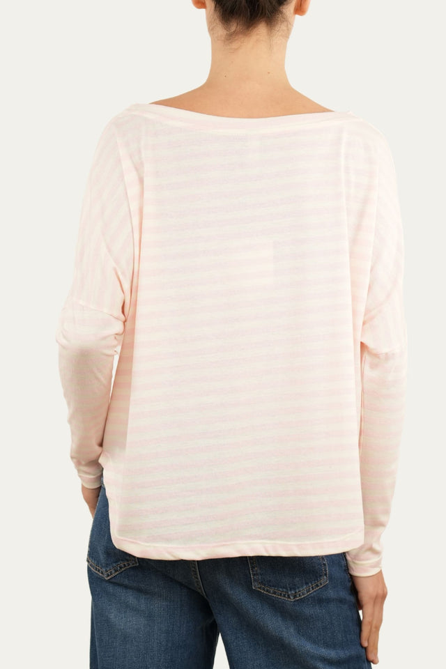 Maglia scollo a barca in cotone a righe Florida - Rosa Confetto