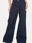 Pantalone palazzo largo GRACE in cotone gabardina - Blu
