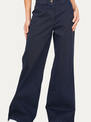Pantalone palazzo largo GRACE in cotone gabardina - Blu