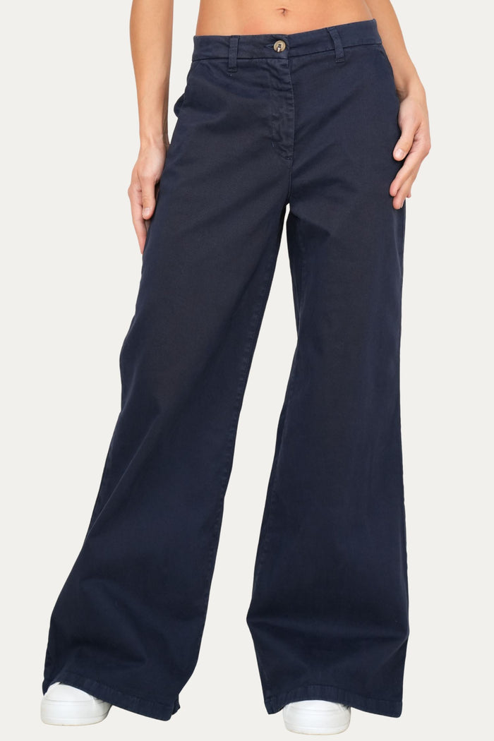 Pantalone palazzo largo GRACE in cotone gabardina - Blu