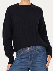 Maglione TRECCE e ROMBI misto cashmere - Navy