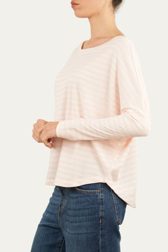 Maglia scollo a barca in cotone a righe Florida - Rosa Confetto