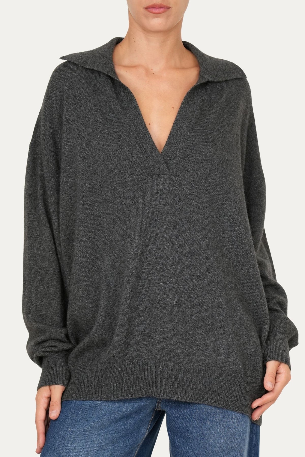 Maglia POLO misto cashmere - Antracite