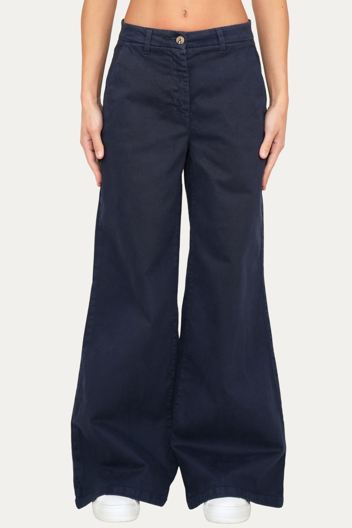 Pantalone palazzo largo GRACE in cotone gabardina - Blu