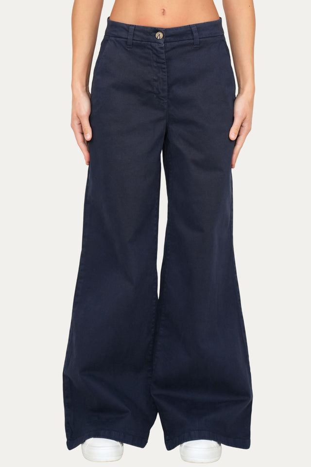 Pantalone palazzo largo GRACE in cotone gabardina - Blu