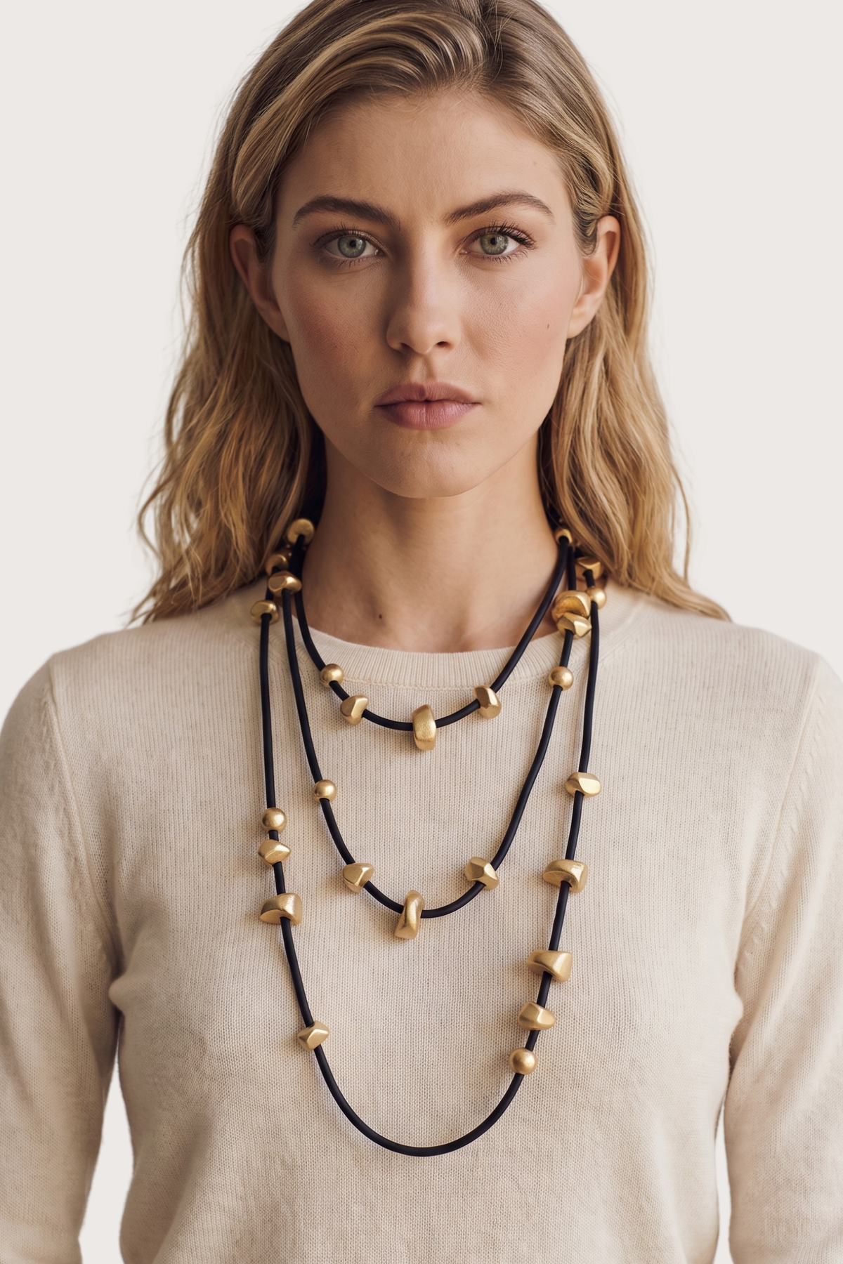 Collana filo ciottoli d'oro - Nero