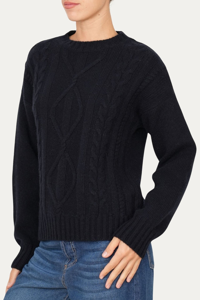 Maglione TRECCE e ROMBI misto cashmere - Navy