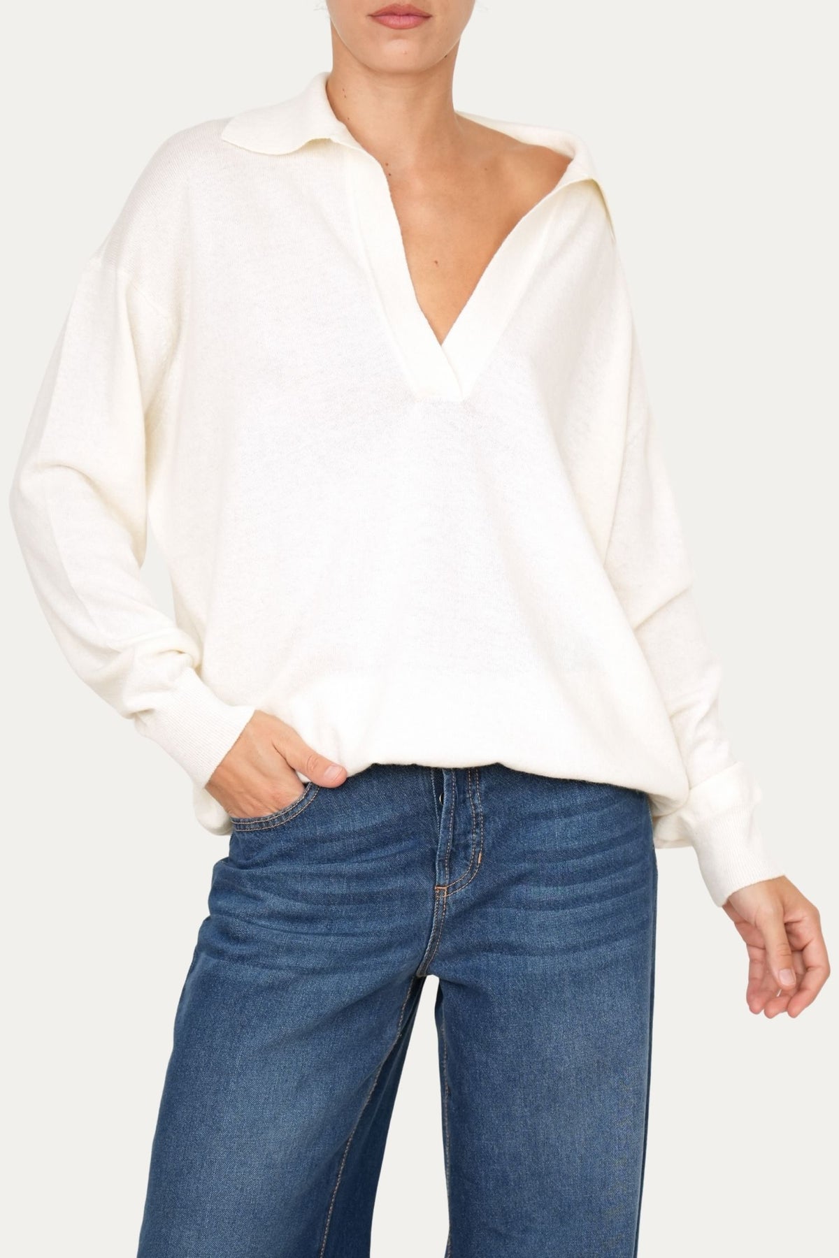 Maglia POLO misto cashmere - Panna