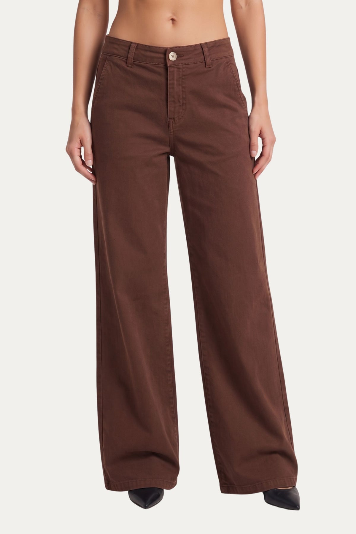 Pantalone palazzo LIA cotone gabardina - Cioccolato