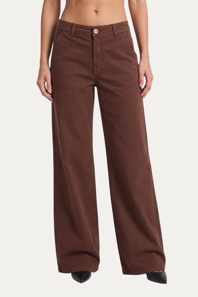 Pantalone palazzo LIA cotone gabardina - Cioccolato