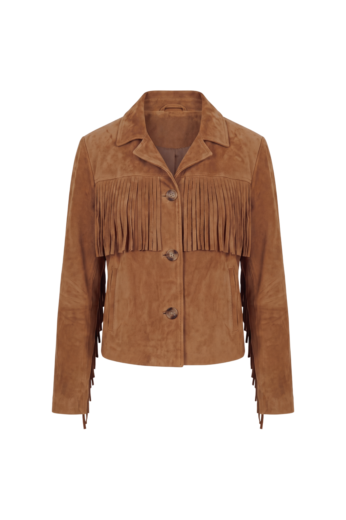 Giacca in camoscio crop con frange - Cammello