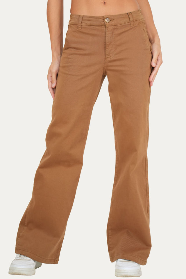 Pantalone palazzo LIA cotone gabardina - Cammello