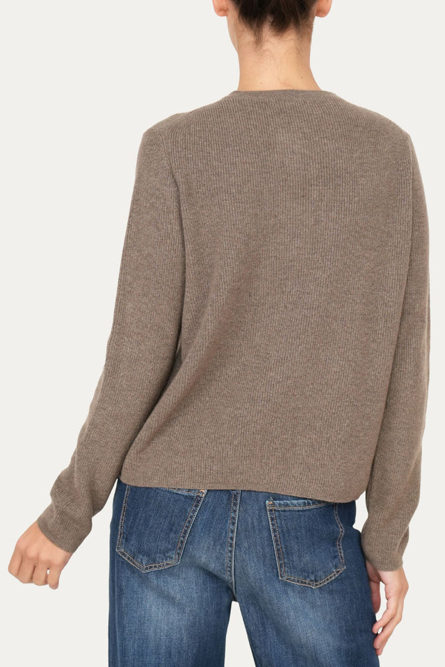 Cardigan manica lunga con bottoni misto cashmere - Noce