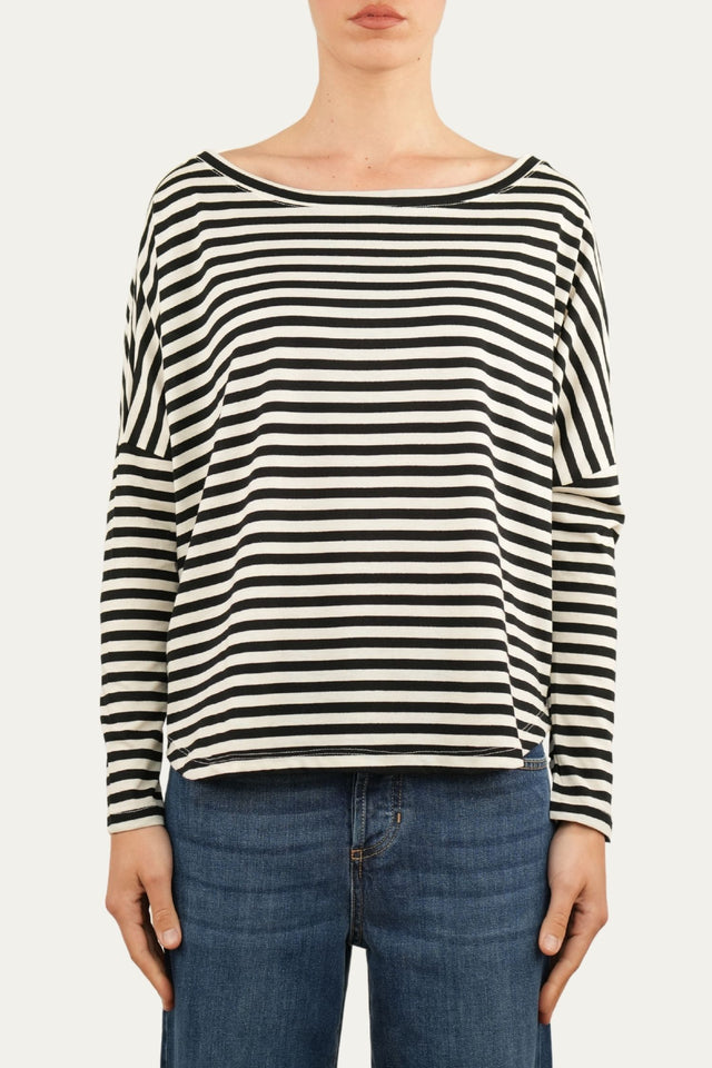 Maglia scollo a barca in cotone a righe Florida - Nero